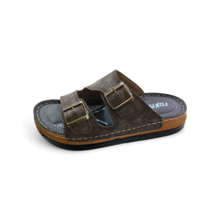 Foxter ortopedik çift tokalı erkek terlik kahverengi