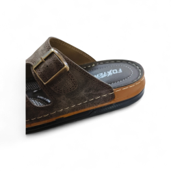 Foxter ortopedik çift tokalı erkek terlik kahverengi