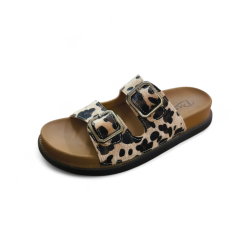 Pienn ortopedik çift tokalı leopar desenli kadın terlik kahverengi