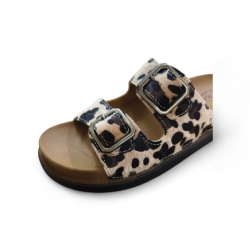 Pienn ortopedik çift tokalı leopar desenli kadın terlik kahverengi