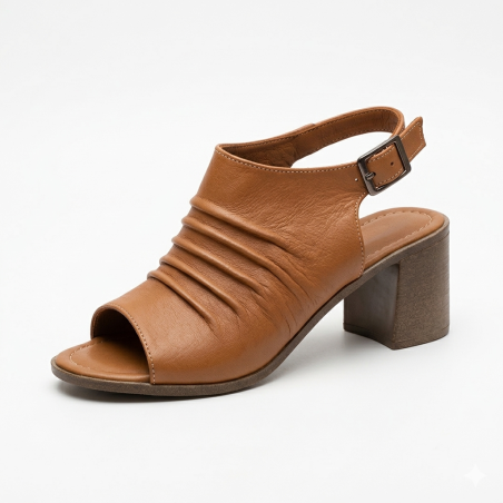 Paris hakiki deri kadın sandalet ayakkabı taba