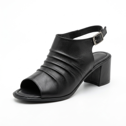 Paris hakiki deri kadın sandalet ayakkabı siyah