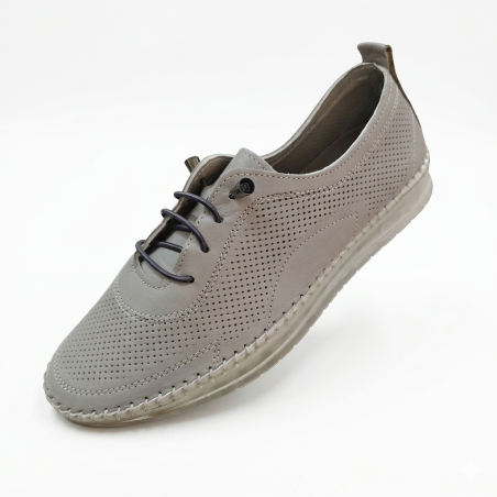 Kınacı hakiki deri ortopedik bağcık detaylı kadın ayakkabı gri