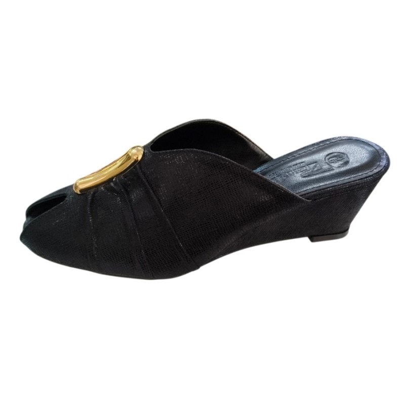 Paris Gold toka detaylı dolgu topuk kadın terlik siyah