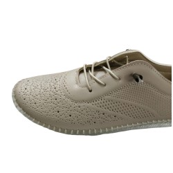 Eren şeffaf taban ortopedik bağcık detaylı kadın ayakkabı Krem