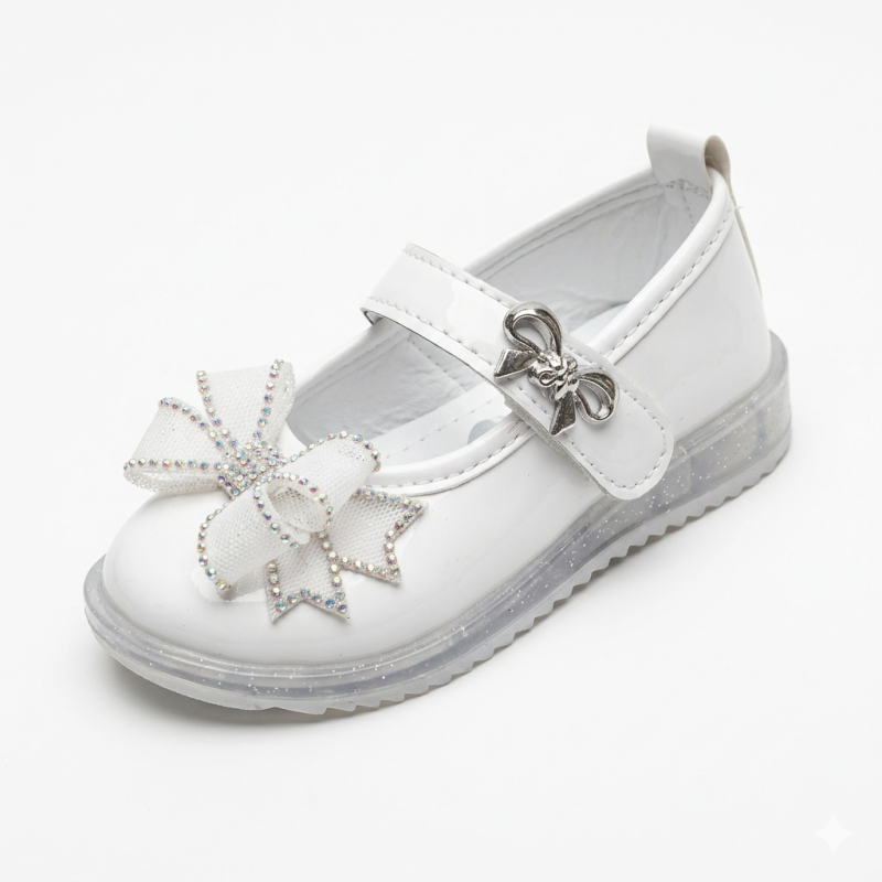 Minimoccs ışıklı kurdele detaylı kız çocuk ayakkabı Beyaz