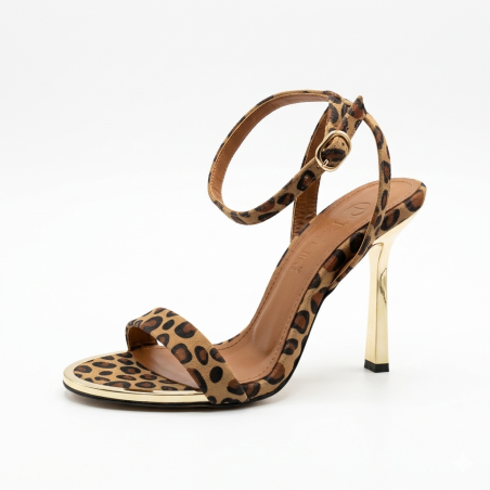 Paris burun kısmı Gold detaylı leopar desenli kadın sandalet ayakkabı