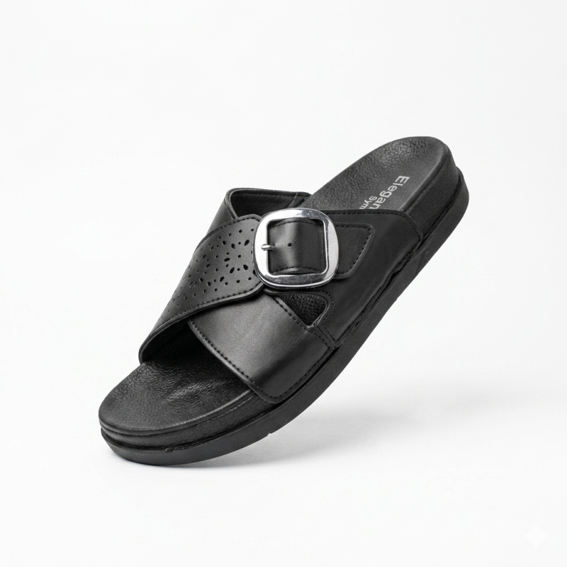 Elegance ortopedik tokalı kadın terlik siyah