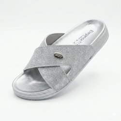 Elegance ortopedik çapraz simli kadın terlik gümüş