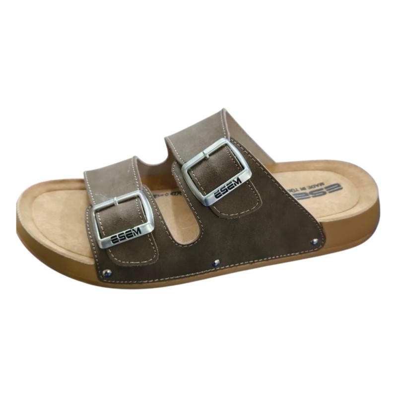 Esem ortopedik çift tokalı erkek terlik vizon