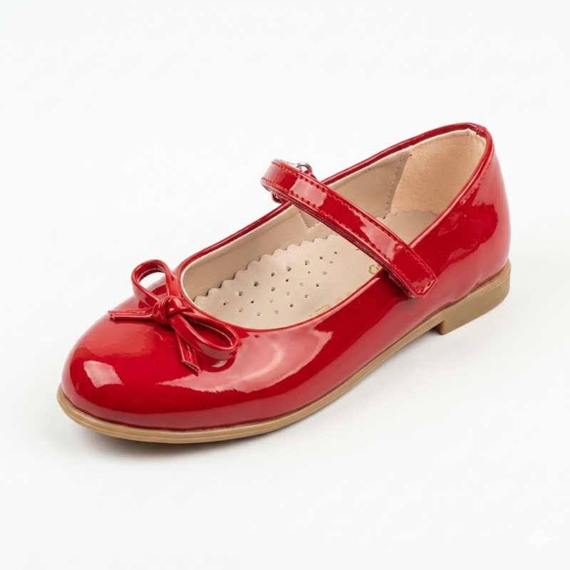 Anıl bebe fiyonk detaylı kız çocuk babet ayakkabı kırmızı