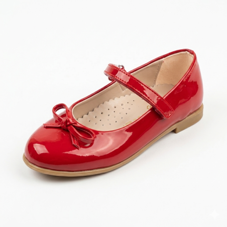 Anıl bebe fiyonk detaylı kız çocuk babet ayakkabı kırmızı