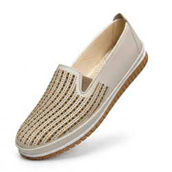 Eren ortopedik mevsimlik taş detaylı kadın ayakkabı Krem