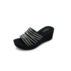 Elisa dolgu topuk taş detaylı kadın terlik siyah