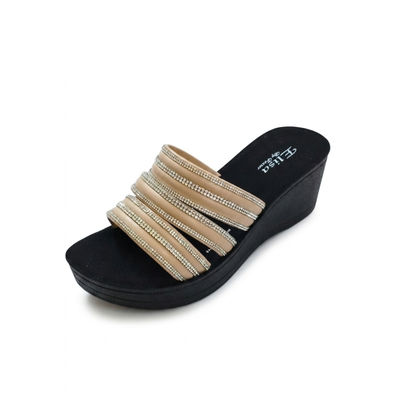 Elisa dolgu topuk taş detaylı kadın terlik bej