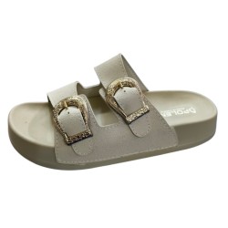 Polen ortopedik çift tokalı kadın terlik Krem