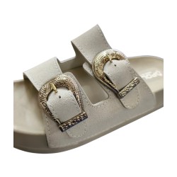 Polen ortopedik çift tokalı kadın terlik Krem