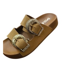 Polen ortopedik çift tokalı kadın terlik taba