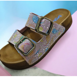 Polen yanar döner simli ortopedik kadın terlik pembe turkuaz