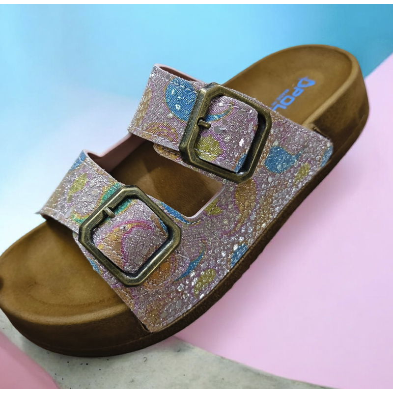 Polen yanar döner simli ortopedik kadın terlik pembe turkuaz