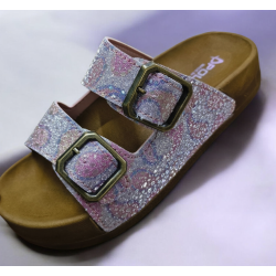 Polen yanar döner simli ortopedik kadın terlik lila