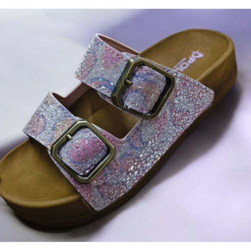 Polen yanar döner simli ortopedik kadın terlik lila