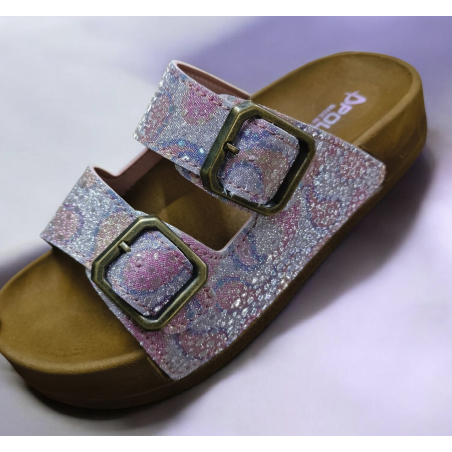 Polen yanar döner simli ortopedik kadın terlik lila