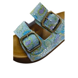 Polen yanar döner simli ortopedik kadın terlik yeşil