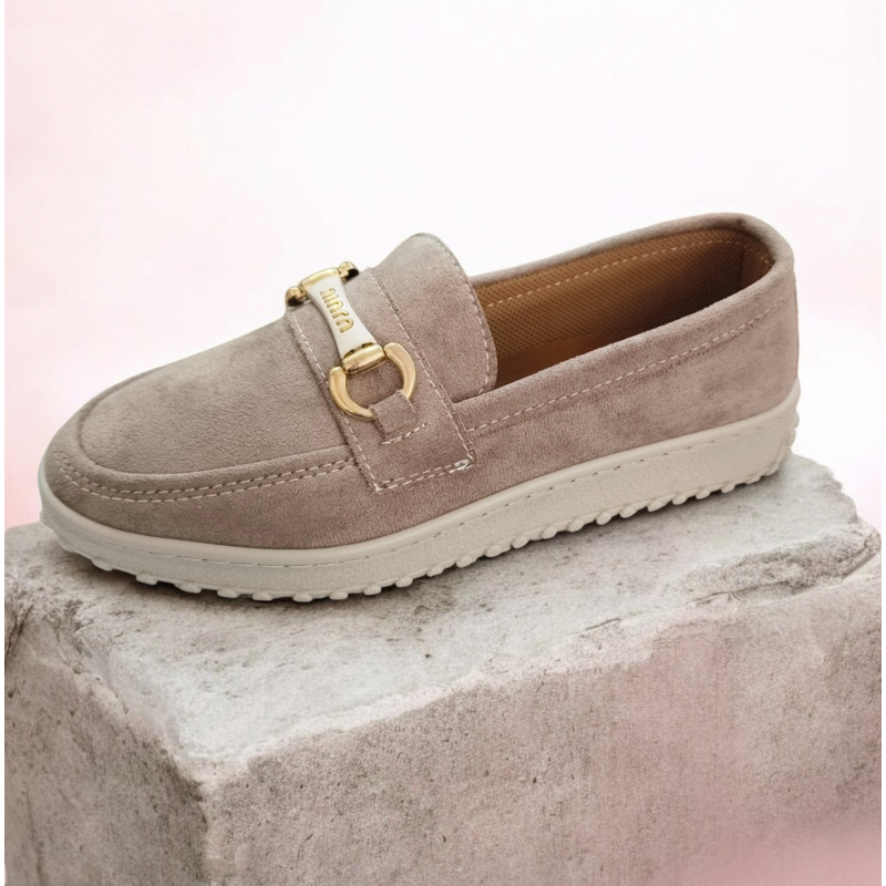 Ayzen ortopedik süet toka detaylı kadın ayakkabı bej