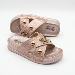 Nerissa ortopedik simli kız çocuk terlik çapraz toka detaylı pudra