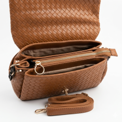 Deriend hasır görünümlü gold detaylı kadın kol çantası taba