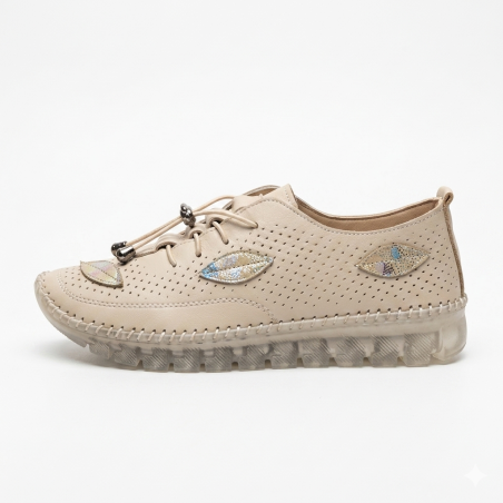 Kınacı hakiki deri ortopedik kadın ayakkabı Krem