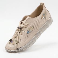 Kınacı hakiki deri ortopedik kadın ayakkabı Krem