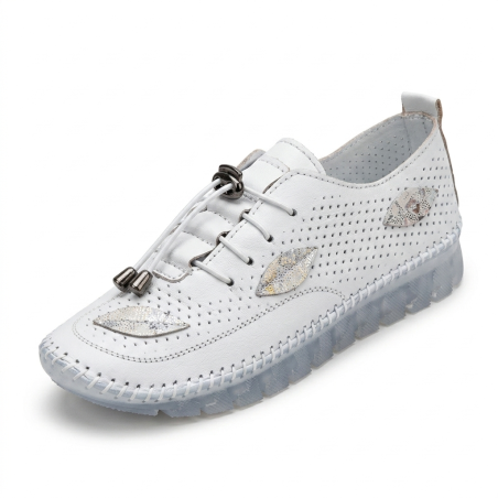 Kınacı hakiki deri ortopedik kadın bağcık detaylı kadın ayakkabı beyaz