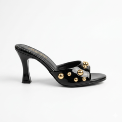 Asyam Gold zımba detaylı topuklu kadın terlik siyah