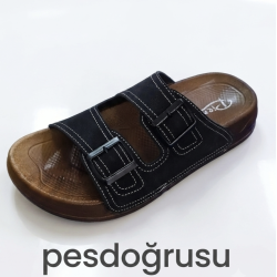 Pienn ortopedik çift tokalı yumuşak taban erkek terlik siyah