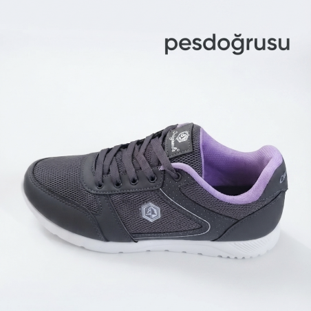 Crosberg ortopedik bağcıklı file detaylı kadın spor ayakkabı gri