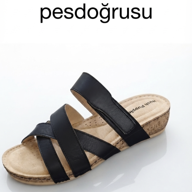 Muya hush Puppies erraza hakiki deri cırtlı kadın terlik siyah