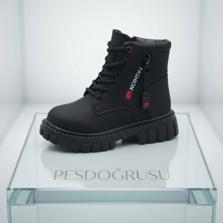 Su perisi ortopedik bağcıklı fermuar detaylı kız çocuk botu siyah