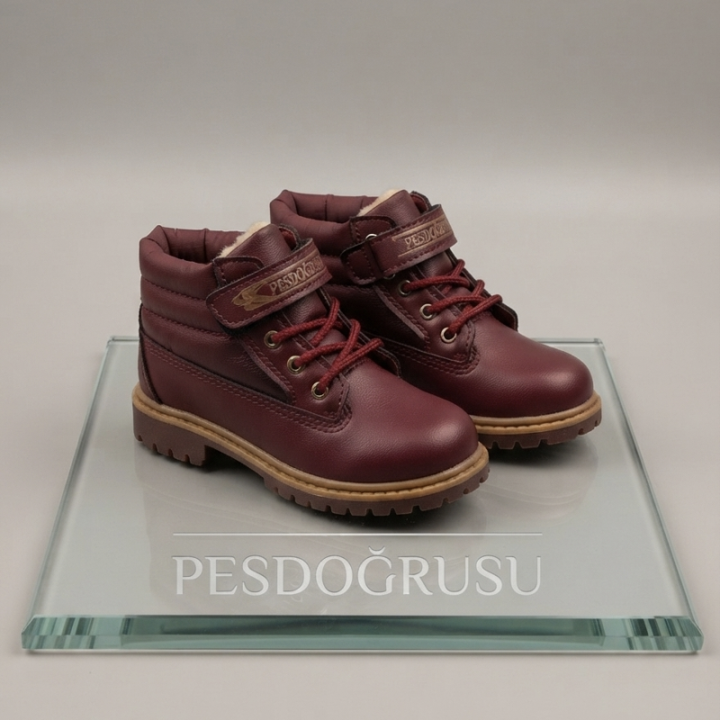 Emka içi yünlü kışlık erkek çocuk botu bordo