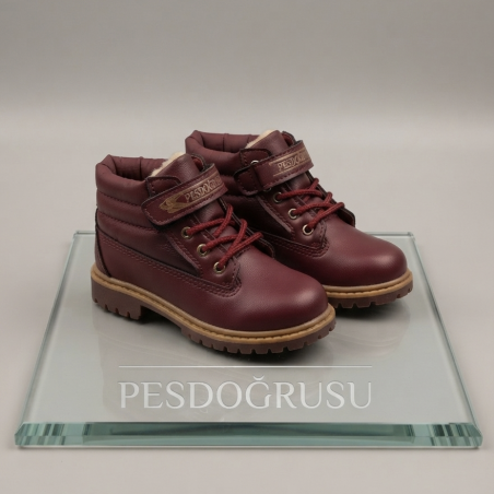 Emka içi yünlü kışlık erkek çocuk botu bordo