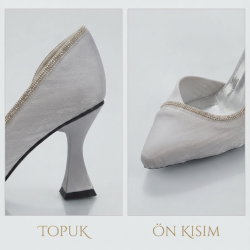 Lili yanı açık topuklu kadın ayakkabı gümüş