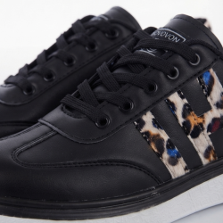 Lady classy leopar detaylı kadın spor ayakkabı siyah