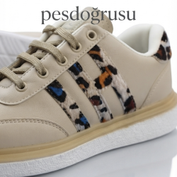 Lady classy leopar detaylı kadın spor ayakkabı Krem