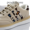 Lady classy leopar detaylı kadın spor ayakkabı Krem