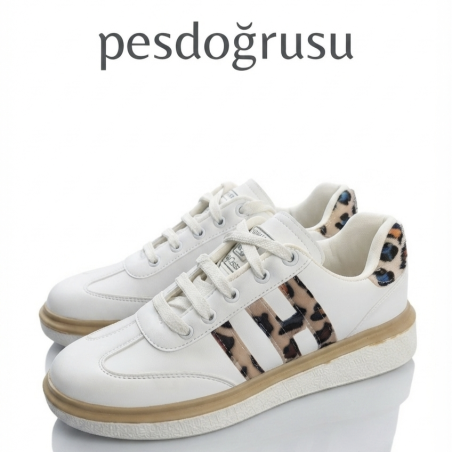 Lady classy leopar detaylı kadın spor ayakkabı beyaz
