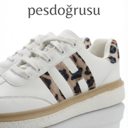 Lady classy leopar detaylı kadın spor ayakkabı beyaz