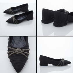 Aşk moda taş detaylı kadın kısa topuk ayakkabı siyah
