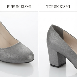 Bilener kırçıllı kumaş detaylı topuklu kadın ayakkabı gri