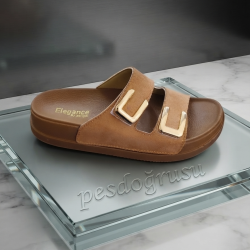Elegance ortopedik çift cırtlı kadın terlik taba